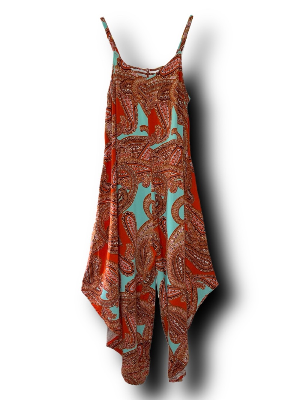 Ivy Street Wide Leg Paisley Spaghetti-Strap Jumpsuit in Rust & Aqua Boho Vibes